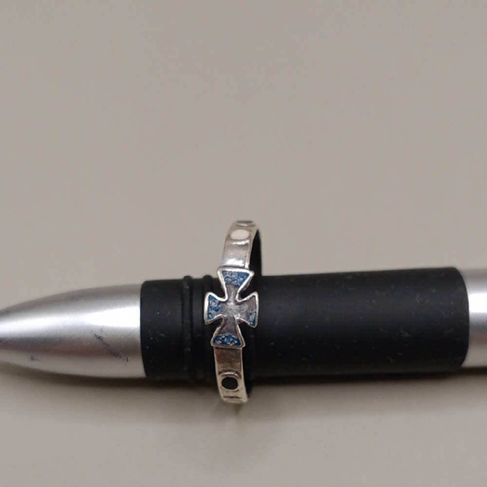 Silver 925 Mexico Vintage Cross Ring with Blue Accents